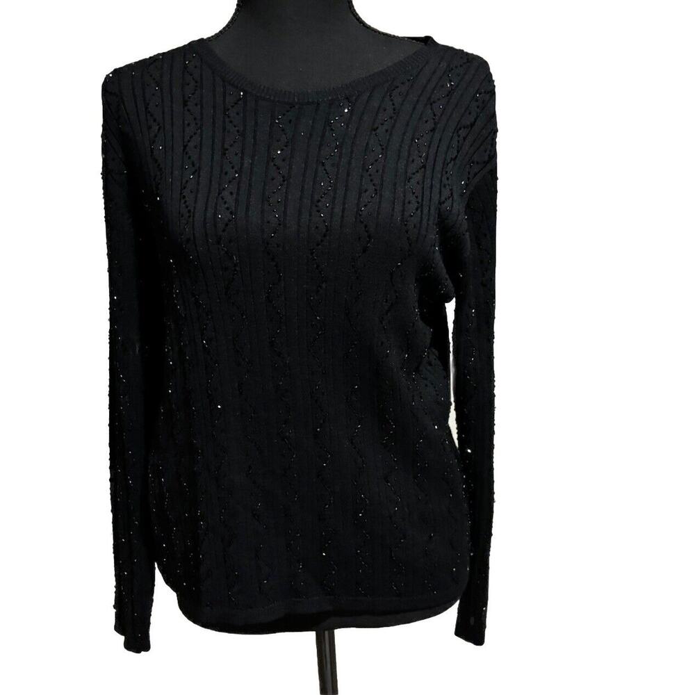 Talbots Black Beaded Light Pullover Sweater Women’s Petite S Classy Capsule Chic